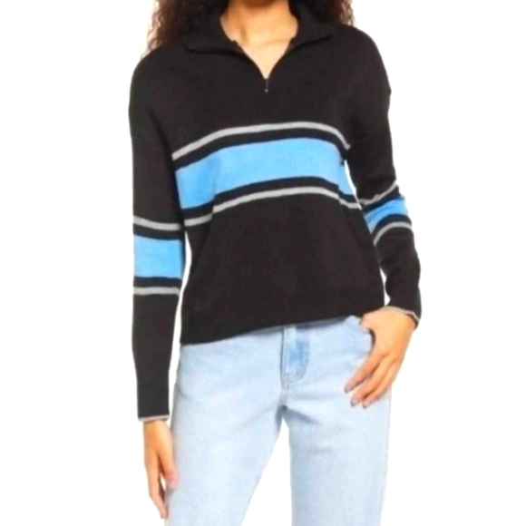 NWT BP. Nordstrom Women's Mock Neck Sweater 1/4 Zip Striped Y2K - Picture 1 of 11